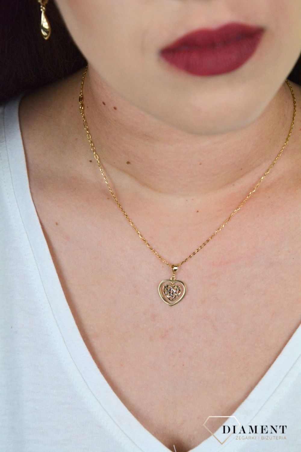 Złota zawieszka 'Dwa serca' z białym złotem ZA 3821.jpg